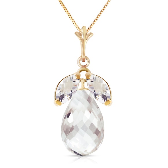 14K. SOLID GOLD NECKLACE WITH NATURAL WHITE TOPAZ - Picture 2 of 6